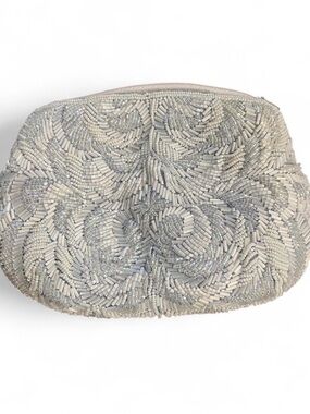 Beaded Blue Evening Clutch with Floral Embellishment Beach Resort Vacay Coastal